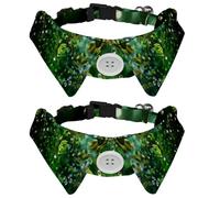 2 PCS Puppy Collars, Raindrops with Green Leaves Lapel Style Paws Dog Collar with Tie, Adjustable Pet Bowties for Small Medium Dogs Cats
