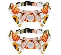 2 PCS Puppy Collars, Thanksgiving Pumpkins Sunflower Pattern Lapel Style Paws Dog Collar with Tie, Adjustable Pet Bowties for Small Medium Dogs Cats