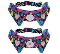 2 PCS Puppy Collars, Valentine's Day Heart Lapel Style Paws Dog Collar with Tie, Adjustable Pet Bowties for Small Medium Dogs Cats