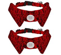 2 PCS Puppy Collars, Valentine's Day Rose Red Lapel Style Paws Dog Collar with Bow Tie, Adjustable Pet Bowties for Small Medium Dogs Cats