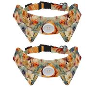 2 PCS Puppy Collars, Watercolor Flower with Flying Butterfly Pattern Lapel Style Paws Dog Collar with Tie, Adjustable Pet Bowties for Small Medium Dogs Cats