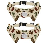 2 PCS Puppy Collars, Wild Western Cowboy Boots Hats Beige Background Velvet Dog Bow tie Collar, Adjustable Formal Pet Tuxedo Bowties for Boy Girls Dogs Cats