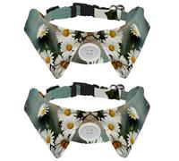 2 PCS Puppy Collars with Bowtie, Daisy Flowers on Old Wooden Background Adjustable Tuxedo Lapel Cat Bow Tie, Elegant Pet Collar for Small Medium Dogs Cats