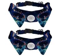 2 PCS Puppy Collars with Bowtie, Flowers with Butterfly in the Universe Sparkle Heart Trail Adjustable Tuxedo Lapel Cat Bow Tie, Elegant Pet Collar for Small Medium Dogs Cats