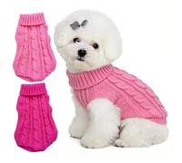 2 Pcs Puppy Jumpers for Small Dogs,Warm Turtleneck Small Dog Jumper,Warm Winter Knitted Sleeveless Chihuahua Clothes,Dog Sweater for Smaller Breeds,Miniature,Christmas(XS, Rose Pink)