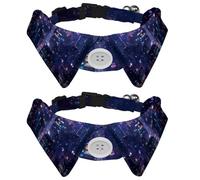 2 PCS Purple City Views Cute Dog Collar with Bowtie, Adjustable Shirt Lapel Design Bowtie Pet Collar for Small Dogs Puppies and Cats