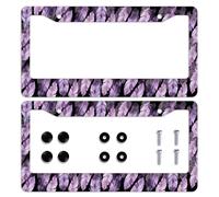 2 Pcs Purple Feather License Plate Frame Boho Fantasy Feather License Plate Personalise Stainless Steel Funny Design Compatible with Standard License Plate Holder for USA and Canada 6 X 12 Inch