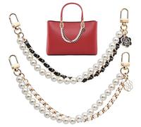 2 Pcs Purse Charms for Handbags, AIFUDA Pearl Bag Charm Black Gold Pearl Handbag Chains Bag Charms for Womens Handbag Charms for Decor Crossbody Shoulder Bag