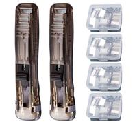 2 Pcs Push Clamp, Black Transparent with 200 Refill Clips, Handheld Portable Binder Stapler Without Staples for Document Organizing, Papers and Files, Home Office Supplies