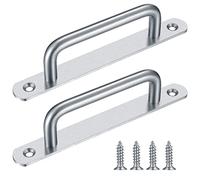 2 Pcs Push Pull Door Handles, Pull Push Stainless Steel Sliding Kitchen Bathroom Cupboard Cabinet Garage Barn Shed Gate Door Handles with Metal Plates（192mm）