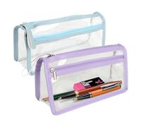2 PCS PVC Clear Pencil Case for Exams, See Through, Water Resistant, Suitable for Children Adults Teachers, Business Trips (Blue-Purple)
