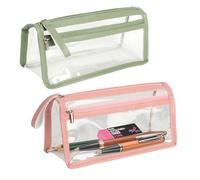 2 PCS PVC Clear Pencil Case - See Through, Water Resistant, Suitable for All Ages, Business Trips (pinkish green)