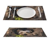 2 PCS PVC Heat Resistant Placemats 12x18 Inch Washable Non-Slip Table Mats for Dining Table, A Little Yorkshire Terrier Place Mats for Holiday Party Kitchen Dining Decor