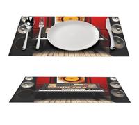 2 PCS PVC Heat Resistant Placemats 12x18 Inch Washable Non-Slip Table Mats for Dining Table, Music Studio Place Mats for Holiday Party Kitchen Dining Decor