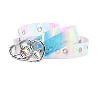2 Pcs PVC Holographic Single Grommet Belt with Metal Buckle for Women Overcoat Dress Sweater Jeans Pants Blouse Tshirt, Clear, Heart Buckle