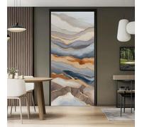 2 Pcs PVC Modern Wave Self-Adhesive Door Sticker, 95 x 215 cm Vinyl Waterproof Wall Murals for Home Office, Luxury Abstract Marble Stripes Color Blocks Removable Door Mural Decals, Beige