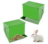 2 Pcs Rabbit Feeders for Cages,7.4 Inch Rabbit Feeders for Outside Metal Small Animal Rabbits Food Dispenser with Lid for Rabbits,Guinea Pigs