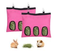 2 Pcs Rabbit Hay Feeder,Guinea Pig Hay Feeder,13×10.8 Inch Guinea Pig Bag,Small Animal Feeding Bag for Rabbits, Hamsters, Hedgehogs(3 Holes,Pink)
