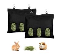 2 Pcs Rabbit Hay Feeder,Guinea Pig Hay Feeder,13×10.8 Inch Guinea Pig Bag,Small Animal Feeding Bag for Rabbits, Hamsters, Hedgehogs (3 Holes,Black)