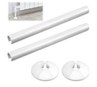 2 Pcs Radiator Pipe Covers and Collars White, 15mm x 200mm Snap-On Plastic Pipe Sleeves, Decorative Radiator Tube Caps for Home Heating Systems