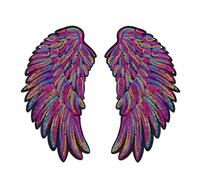 2 Pcs Rainbow Angel Wings Sequin Patches, Iron on Sew on Appliques Embroidered Motif for DIY Clothes Jeans