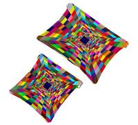 2 PCS Rainbow Colorful Square Way Pocket Cosmetic Bag, Self-Closing Shrapnel Makeup Pouch, Portable No Zipper Mini Travel Make Up Bag for Headphones Coin Lipstick Cosmetics Earphones Jewelry Organizer