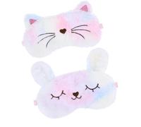 2 PCS Rainbow Cute Kitty Bunny Plush Sleep Eye Mask, Soft Comfortable Funny Animal Eye Masks or Sleeping Blindfold Eye Coverfor Women Girls Home Travel