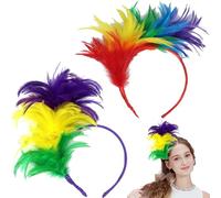 2 Pcs Rainbow Feather Headband, Pride Accessories Colorful Feather LGBT Hair Accessories for Party Cosplay Costume Supplies