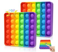 2 Pcs Rainbow Fidget Toys, Push Rainbow Poppet Sensory Fidget Toy Stress Reliever Push Pop Fidget Toy Silicone Autism Poppers Sensory Toys Favors Bags Filler Birthday Gifts for Kids and Adults