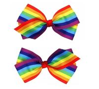 2 Pcs Rainbow Hair Clips Hair Bow for Women Girls Rainbows Hairs Accessories Pride Day Hair Accessories,Ribbon Hair Clip,Clips and Barrettes (4Inch Rainbow)