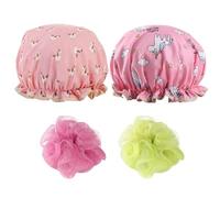 2 Pcs Rainbow Horse Shower Caps, 2 Pcs Bath Balls, Double-Layer Shower Cap, Waterproof Shower Hood, Children'S Elastic Shower Cap, Cartoon Print Shower Cap, Suitable For Showering And Skin Care