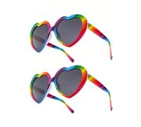 2 Pcs Rainbow Sunglasses,Pride Heart Shaped Glasses Set,Colourful Studded Frame Accessories for Womens Men Adults,Funny LGBTQ Gay Festivals Day Party Clothing Outfits Hippy Holiday Beach Wear Style