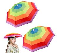 2 Pcs Rainbow Umbrella Hat With Elastic Band for Adults and Kids - Folding Head Umbrella for Outdoor Golf, Camping, Gardening, Festival, Fishing