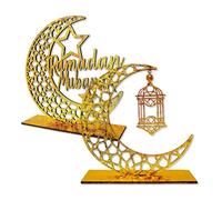 2 Pcs Ramadan Mubarak Table Decorations, Ramadan Decorations for Home, Novelty Wood Hollow Star Moon Lanterns Castles Ornament for Islamic Eid Mubarak Party Supplies