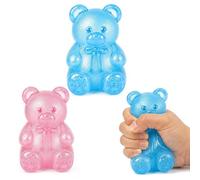 2 PCS Random Gummy Bear Squishy, Bear Squishy, Soft Bear Ornament, Cute Textured Bears Ornaments, for Office Focus, Two Piece Set in Blue and Pink