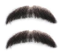 2 Pcs Realistic Beard & Mustache, Hand-Tied Black, Handlebar Mustache | Natural Human Hair, Comfortable All-Day Wear, Ideal for Costume Parties