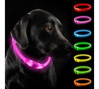 2 Pcs Rechargeable Light Up Dog Collar, LED Flashing Collar with 7 Colors & 3 Modes, Adjustable 70cm Cuttable Design for Small, Medium, Large Dogs, Night Safety Glow Collar