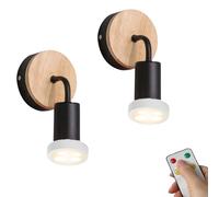 2 PCS Rechargeable USB Wall Sconce Lights Indoor Battery Operated Wall Light with Remote Control LED Bulbs Black White Rustic Wood Farmhouse Wall Mounted Lamp for Bedside Bedroom Headboard