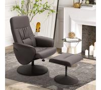 HOMCOM PU Leather 2pc Reclining Armchair w/ Ottoman - Brown, Brown