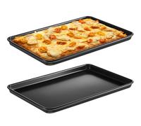 2 Pcs Rectangle Pizza Pan Carbon Steel Nonstick, Black, Black, 17 Inch | Pre Seasoned Sicilian Baking Sheet, Grandma Style Rectangular for Oven, Hard Coat Square Compatible, Professional Dish