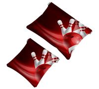 2 PCS Red Bowling Ball Crashing White Glossy Skittles Pocket Cosmetic Bag, Self-Closing Shrapnel Makeup Pouch, Portable No Zipper Mini Travel Make Up Bag for Coin Lipstick Earphones Jewelry Organizer