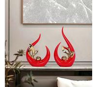 2 PCS Red Decor Accent Ceramic Statue Red and Gold Mid Century Modern Home Decor Accents Sculpture Decorations Centerpieces for Living Room Kitchen Coffee Table Shelf Bookshelf Office Dining Table