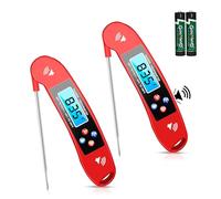 2 pcs Red Digital Talking Thermometer for The Blind, Waterproof Instant Read Food Thermometer, Probe for Cooking and Grilling