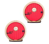 2 Pcs Red Fairy Garden Door for Tree, Fairy Doors for Trees Outdoor & Tree Trunk, Mini Fairy Garden Sculpture Lawn Ornament Decor, Fairytale Tiny House Doors Mini Gift, Fairytales Door Decoration