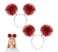 2 Pcs Red Hair Accessories,Headband Accessories Pom Poms Nose Head Boppers Crazy Hairs Day Band Fluffy Foil Tinsel Hairband Strips Bobbles Funny Headwear Party Accessory,for Women Girl Christmas