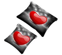 2 PCS Red Heart Beat Pocket Cosmetic Bag, Self-Closing Shrapnel Makeup Pouch, Portable No Zipper Mini Travel Make Up Bag for Headphones Coin Lipstick Cosmetics Earphones Jewelry Organizer