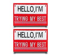 2 Pcs Red"Hello I'm Trying My Best"Flag Patch Funny Emblem Embroidered Fastener Hook & Loop Applique Tactical Military Patches for Jacket,Vest,Bags,Clothes,Jeans,Caps,Hats,Backpacks