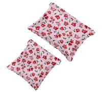 2 PCS Red Little Flowers Pocket Cosmetic Bag, Self-Closing Shrapnel Makeup Pouch, Portable No Zipper Mini Travel Make Up Bag for Headphones Coin Lipstick Cosmetics Earphones Jewelry Organizer