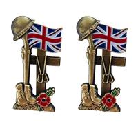 2 Pcs Red Poppy UK Veteran Soldier Remembrance Day Brooch Enamel Pin Badge