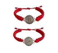2 Pcs Red ST Benedict Bracelets Catholic Rosary Gifts Black Saint Benedict Bracelet Adjustable Blue String Medalla De San Benito Religious Gifts For Men Women, One Size, Nylon Metal, no gemstone